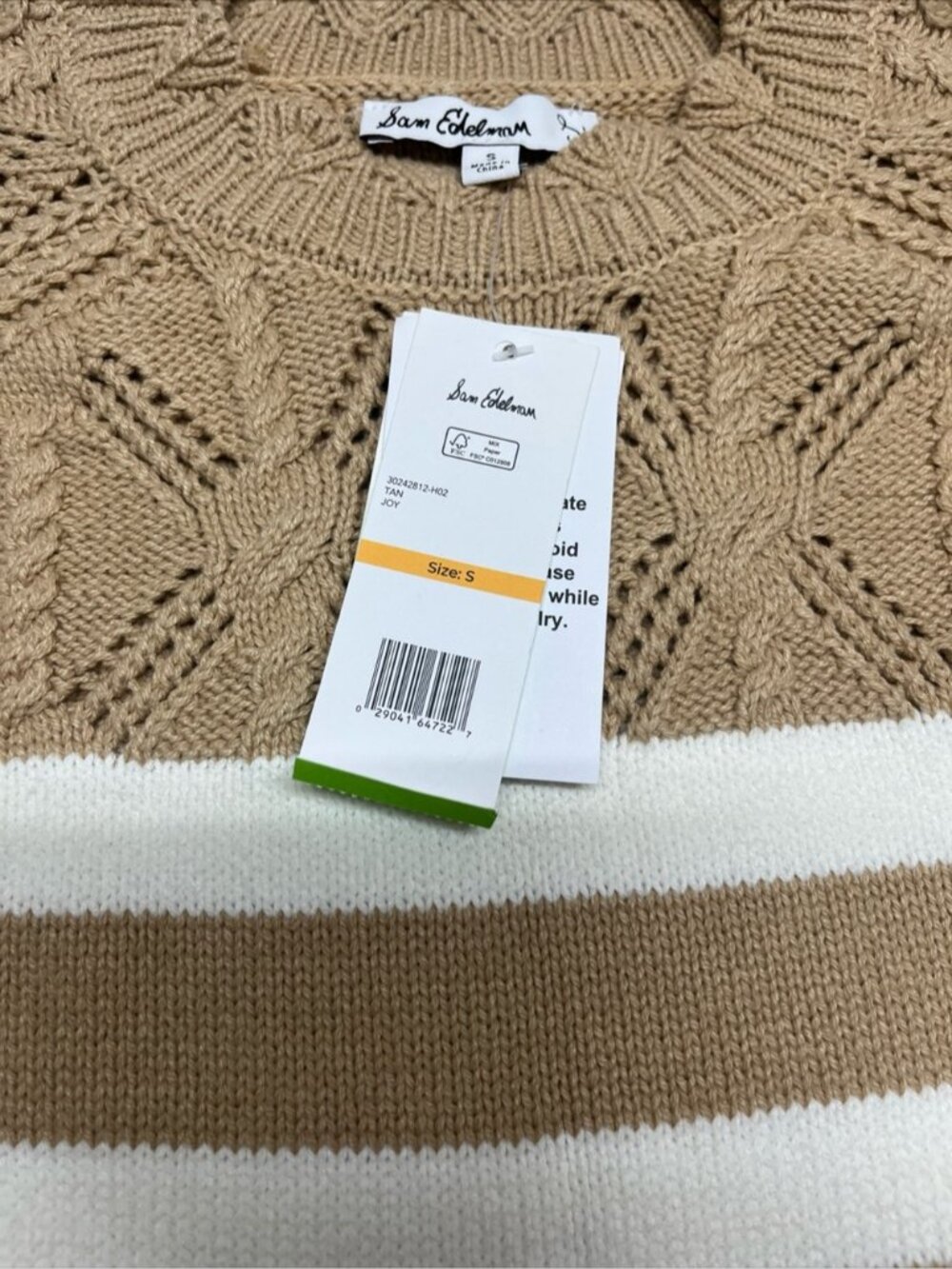 Sam Edelman Joy Novelty Crochet Cable Knit Yoke Striped Pullover Sweater 1062 - Picture 6 of 7